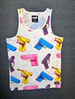 Neff Men's Size S White Multicolor Graphic Print Scoop Neck Tank Top